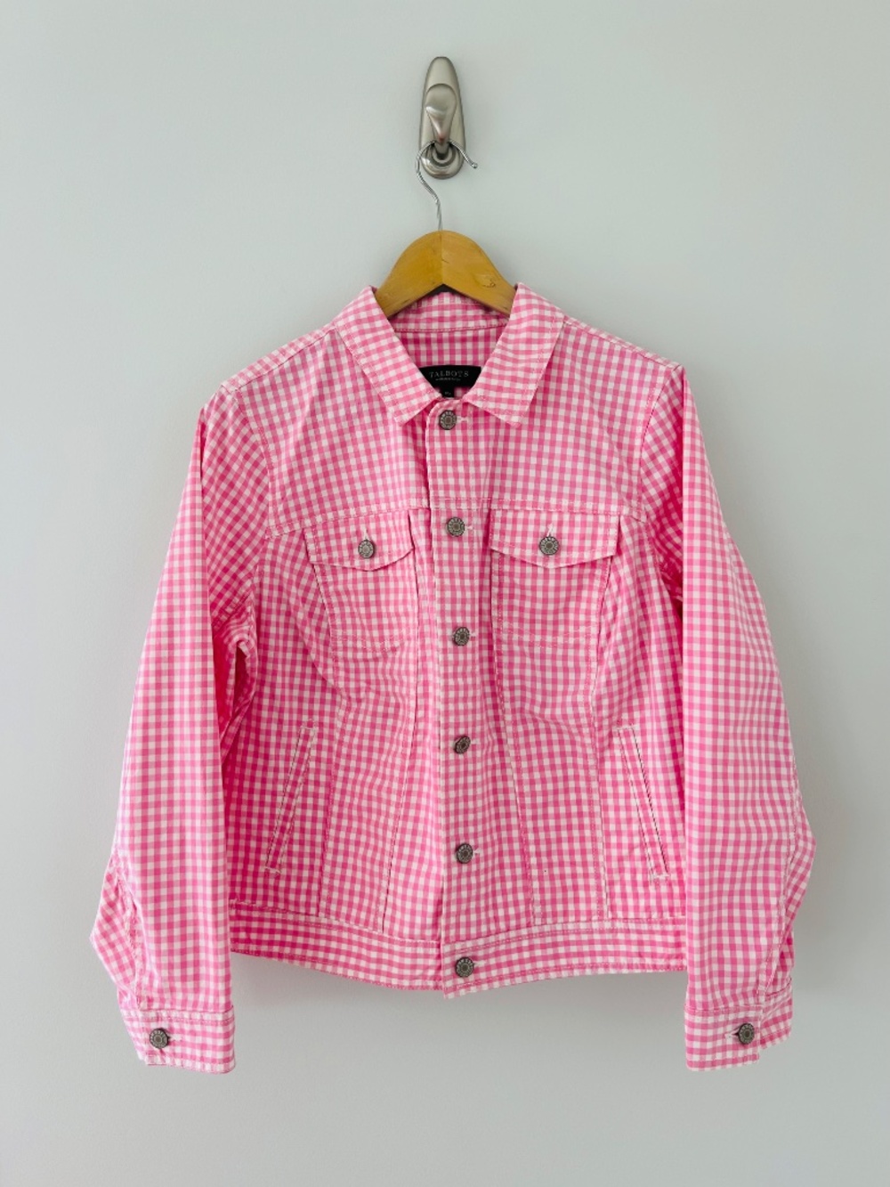Talbots Pink Gingham Cotton Lightweight Button-Up Jacket Sz 1XP - EUC